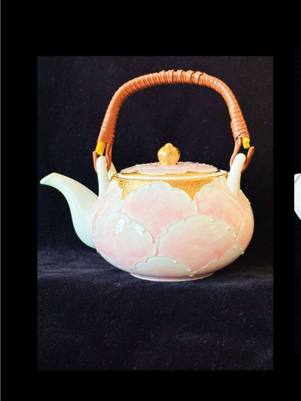 Porcelain Pink Floral Teapot excellent condition - Dimensions & Details last pic